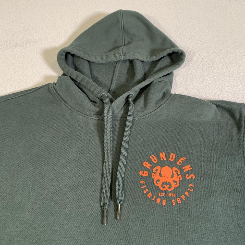 Grundens Hoodie Mens Small Green Pullover Fleece Sweatshirt Fishing Graphic - Picture 2 of 15